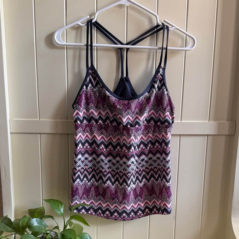 Massimo Pink and Navy Zigzag Strappy Swim Tank / Tankini